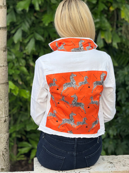 The White Denim Jacket / Lots of Zebras / Wholesale - Stacy Bradley Design