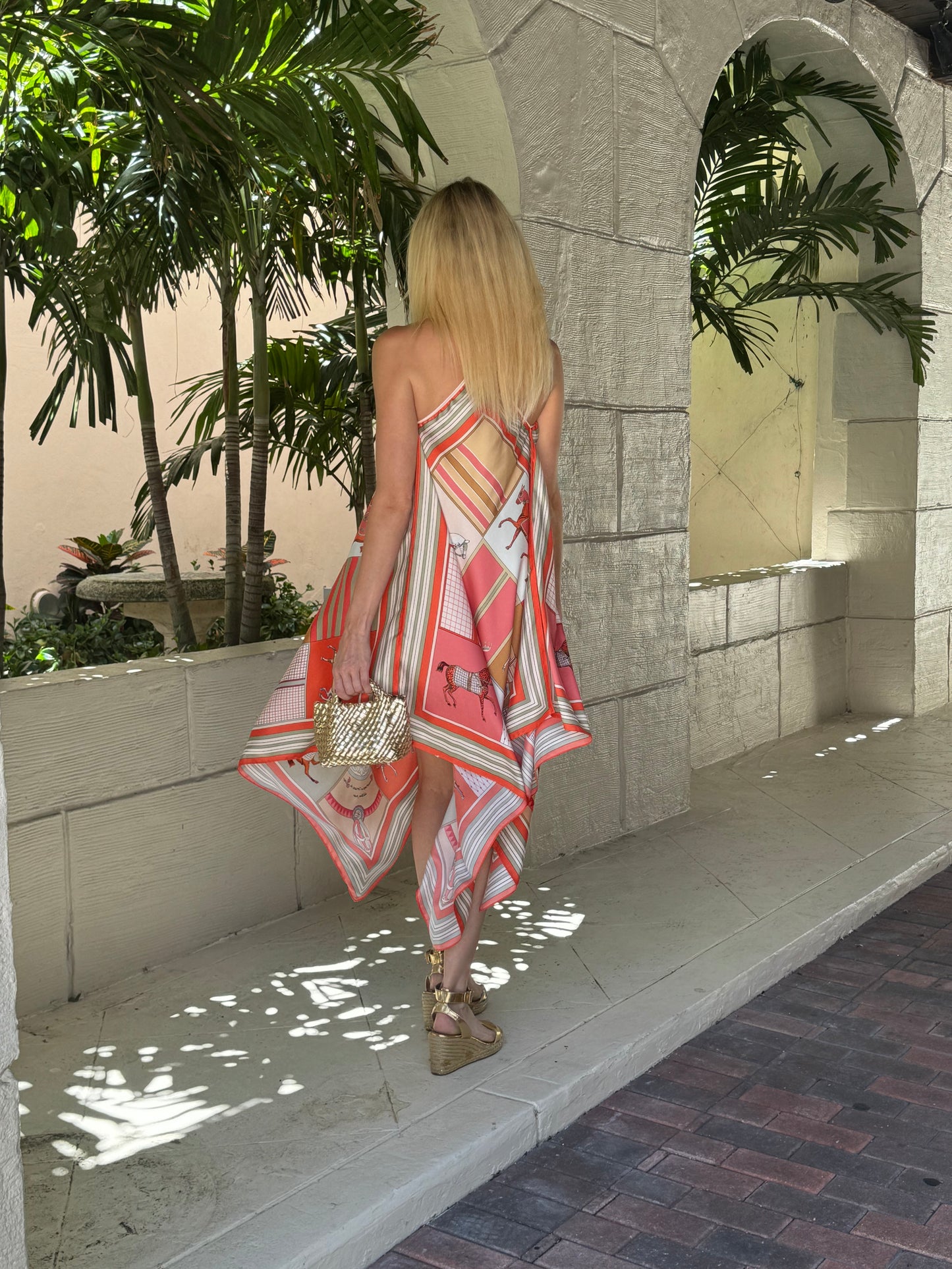Silk Dress / Sage and Coral Horse - Stacy Bradley Design