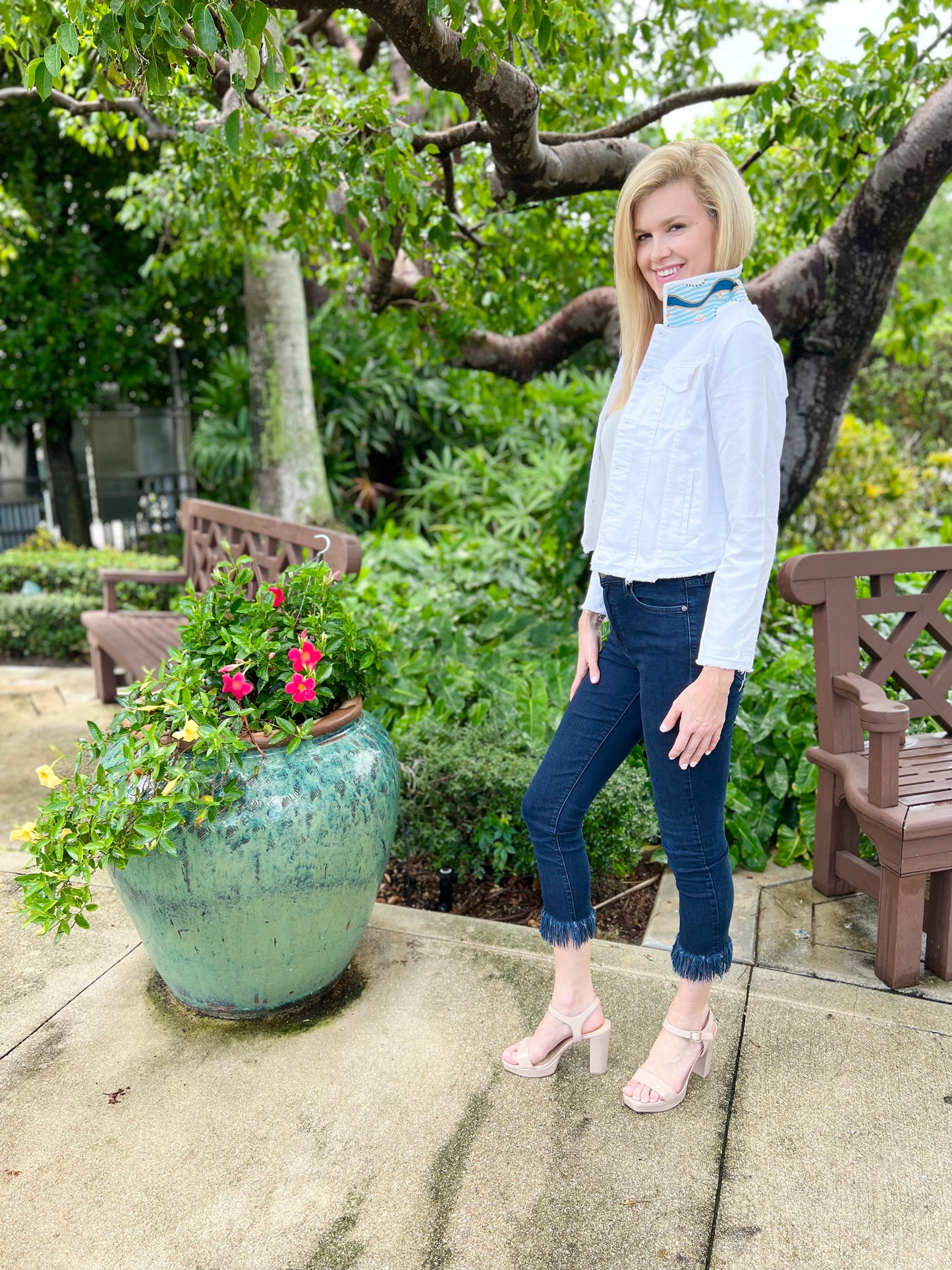 The White Demin Jacket / Teal Anchor / Wholesale - Stacy Bradley Design