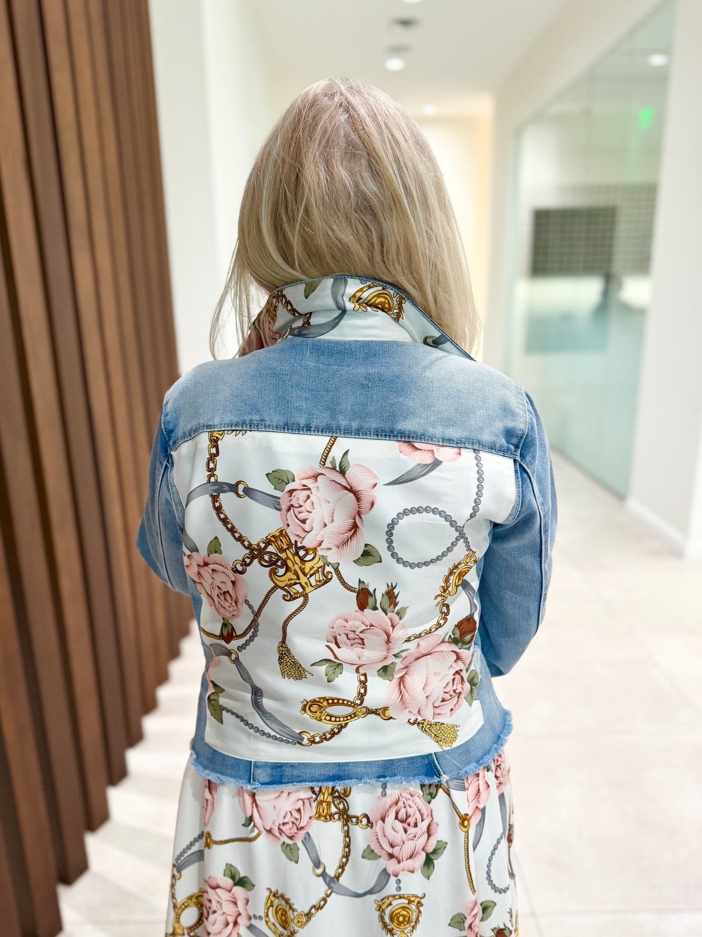 The Light Denim Jacket / Pink Roses - Stacy Bradley Design