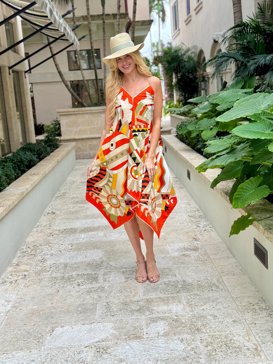 Silk Dress / Orange and Olive Pucci - Stacy Bradley Design