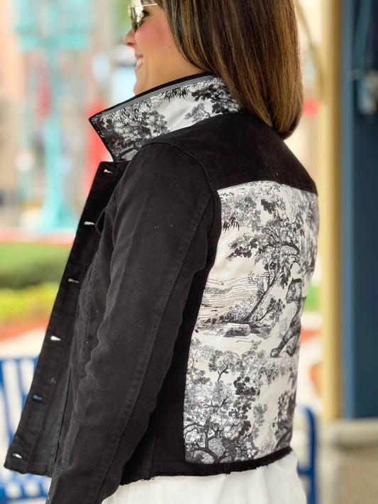 The Black Denim Jacket / Black & White Toile - Stacy Bradley Design