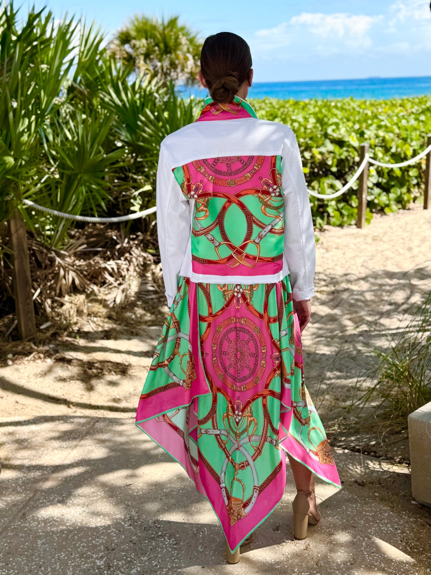 Silk Dress / Turquoise & Pink Stirrup