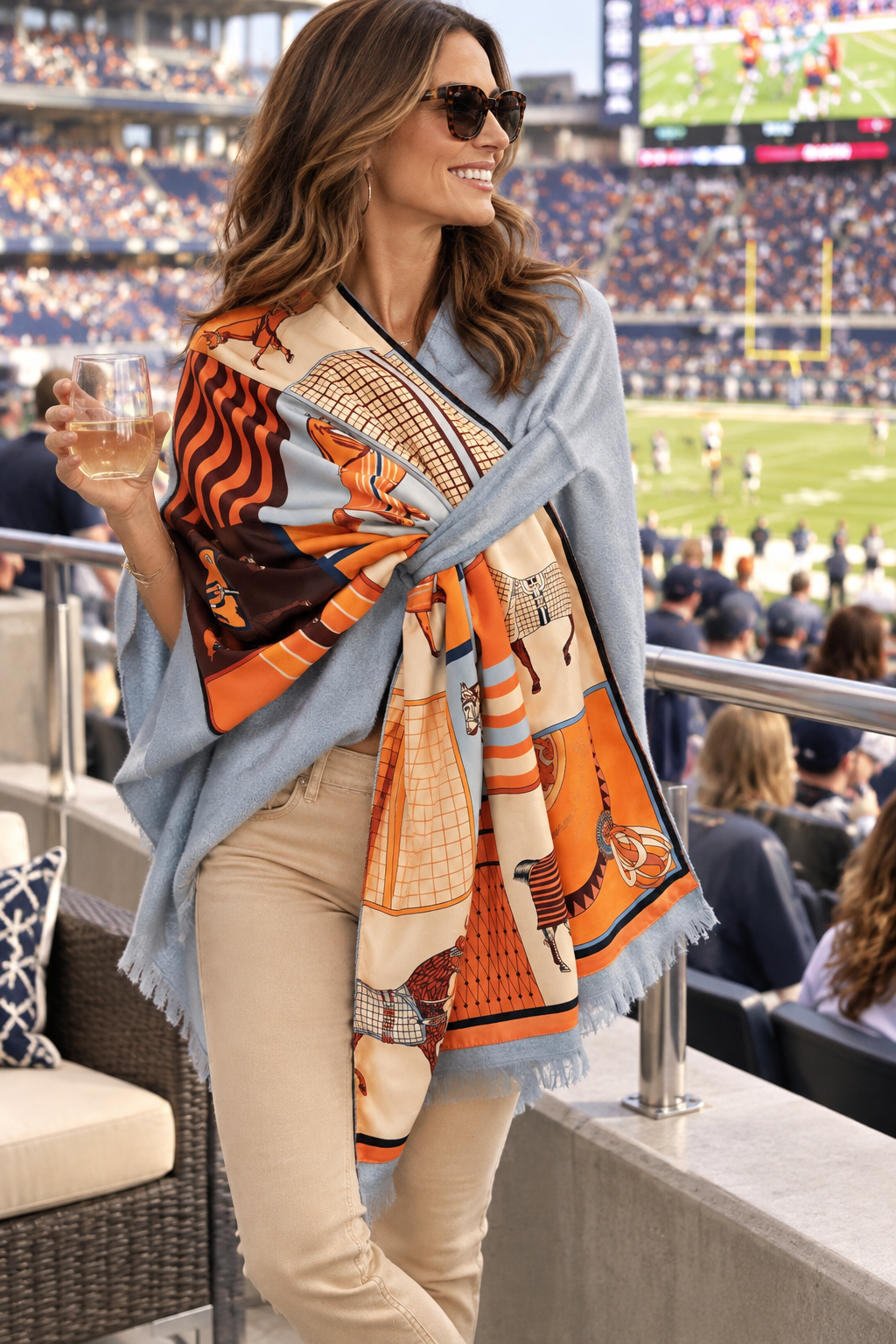 Pull Through Wrap / Light Blue / Light Blue with Orange Horse