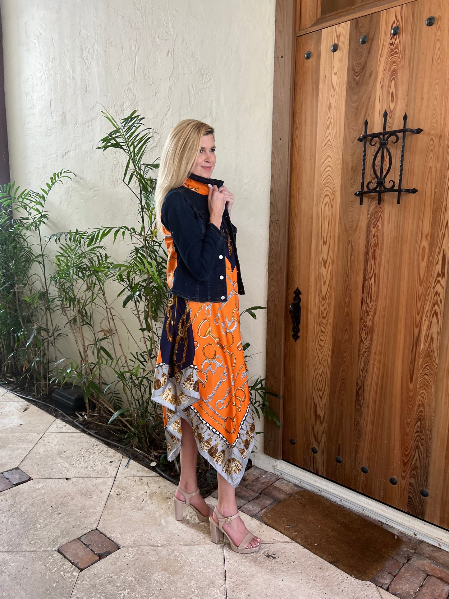 Silk Dress / Orange and Blue Bit - Stacy Bradley Design