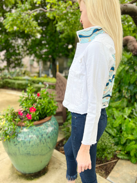 The White Demin Jacket / Teal Anchor / Wholesale - Stacy Bradley Design