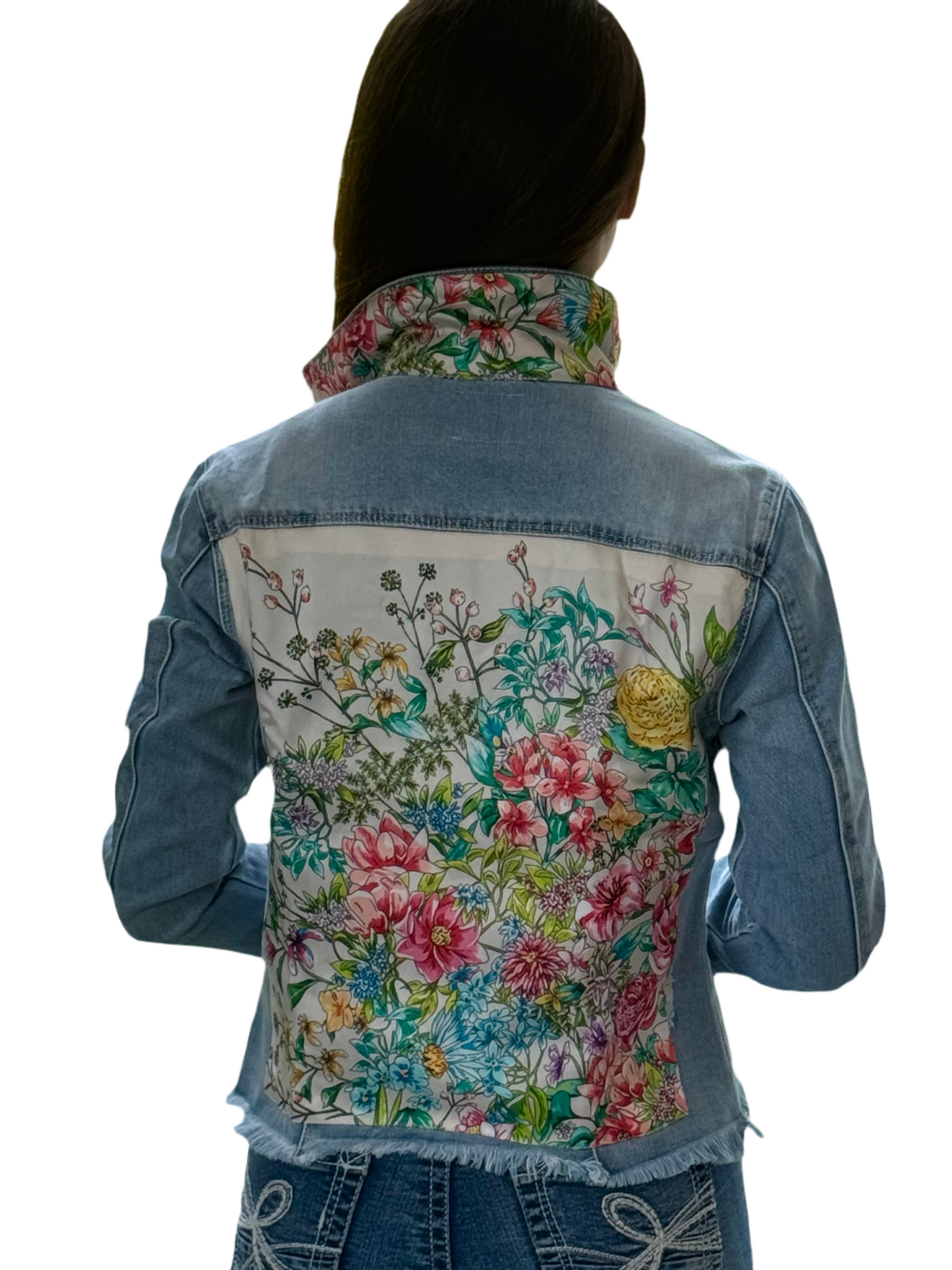 The Light Denim Jacket / Pink Bouquet - Stacy Bradley Design