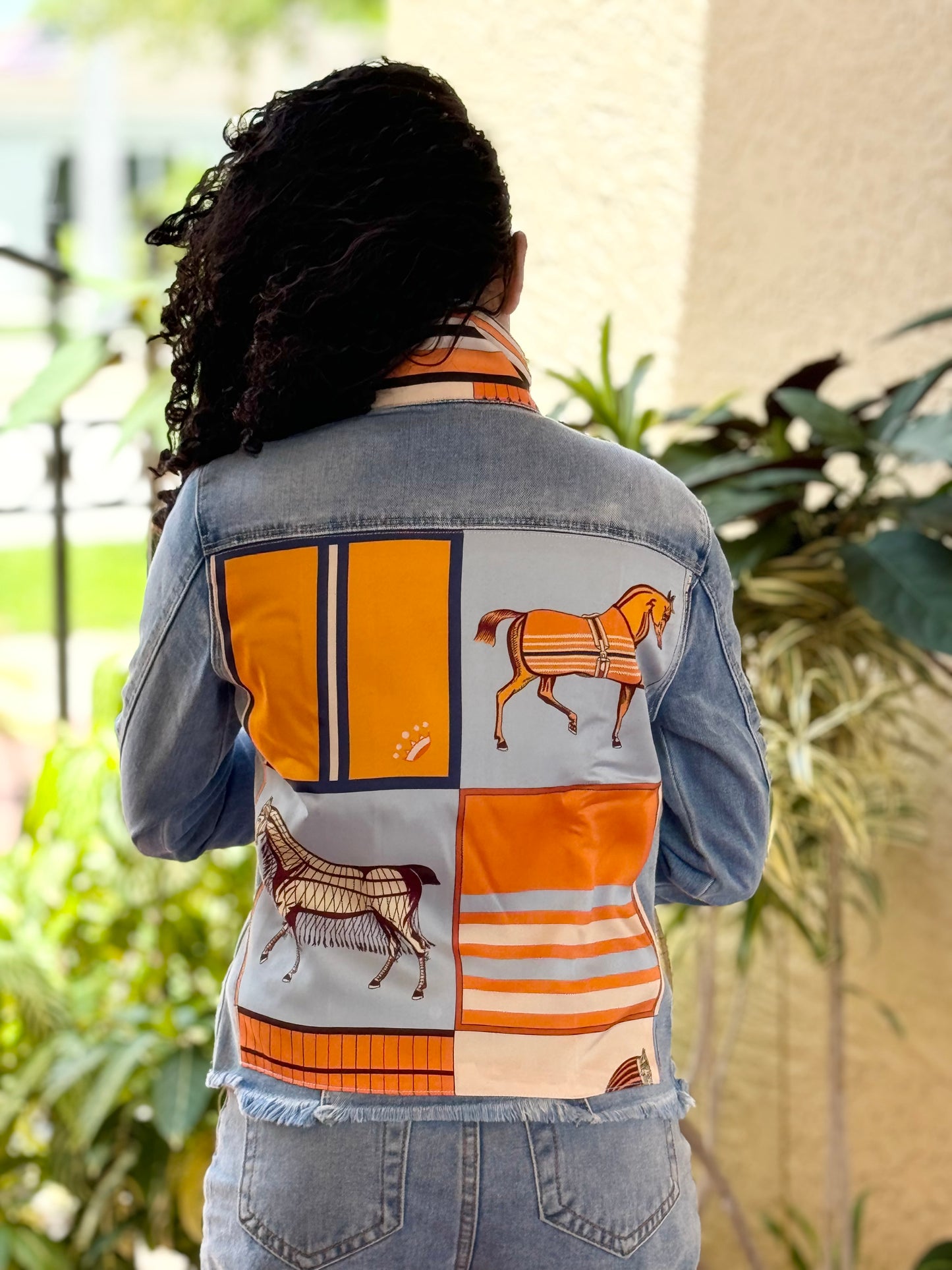 The Light Denim Jacket / Light Blue with Orange Horse / wholesale - Stacy Bradley Design