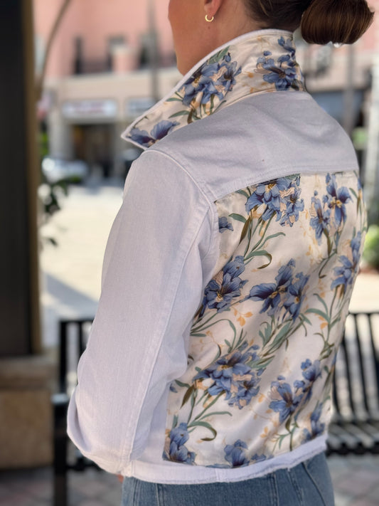 The White Denim Jacket / Blooming Iris