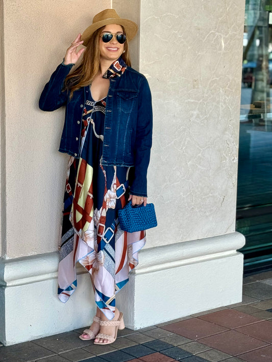 Silk Dress / Navy Strap & Buckle - Stacy Bradley Design