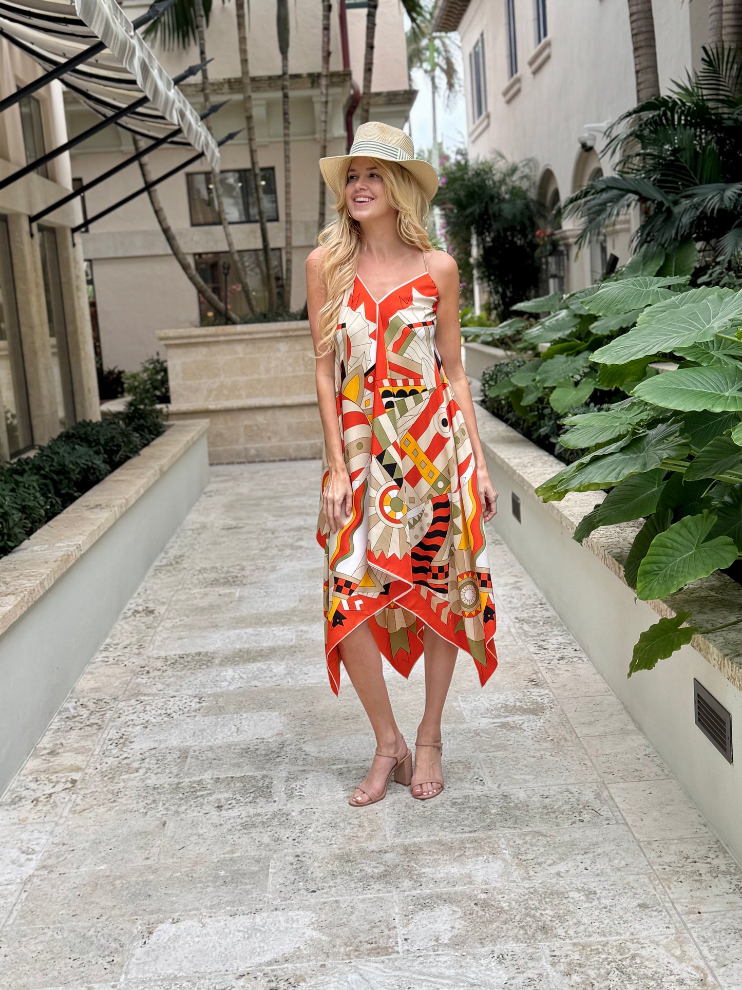 Silk Dress / Orange and Olive Pucci - Stacy Bradley Design