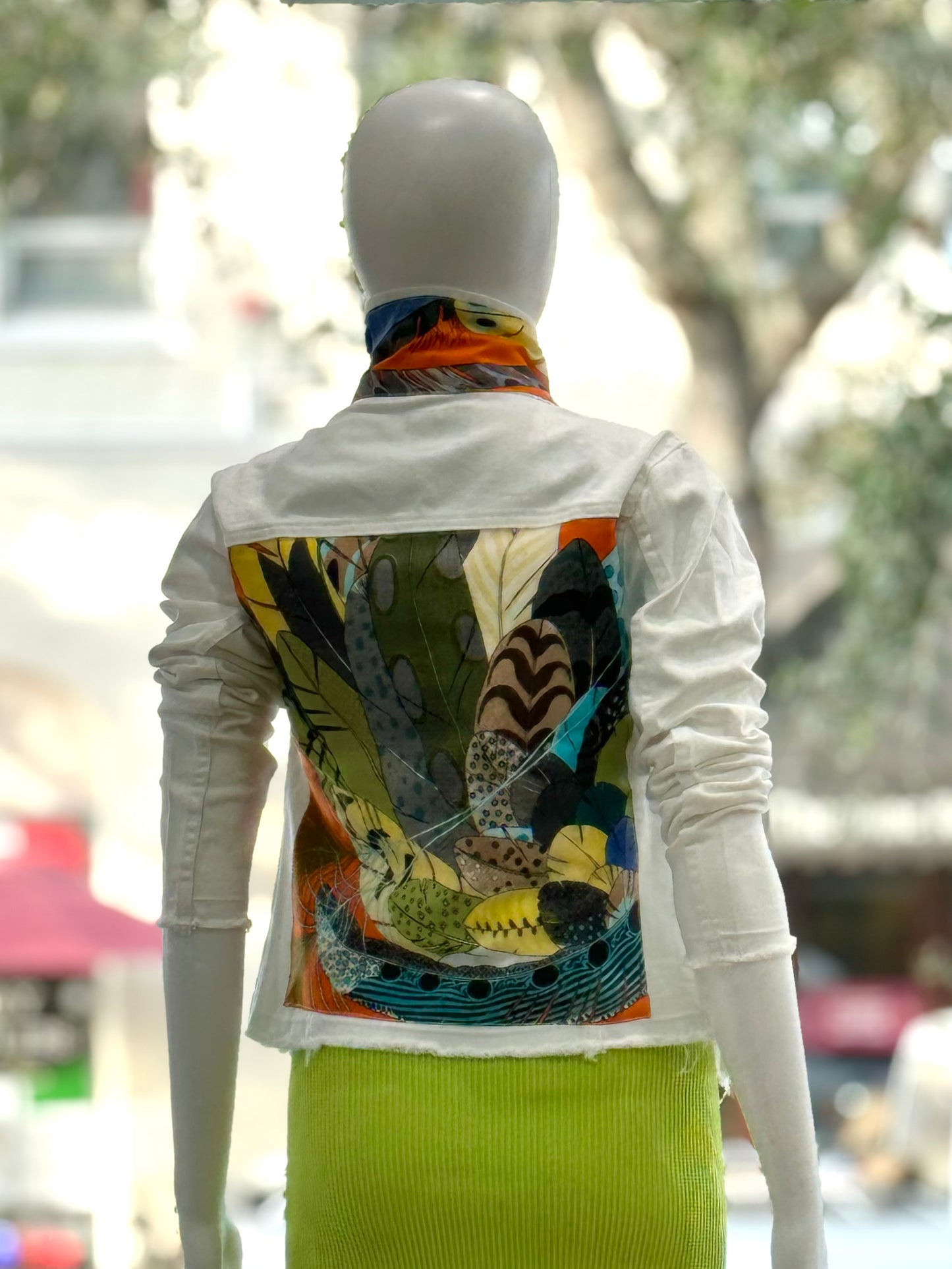 The White Denim Jacket / Orange Feather - Stacy Bradley Design