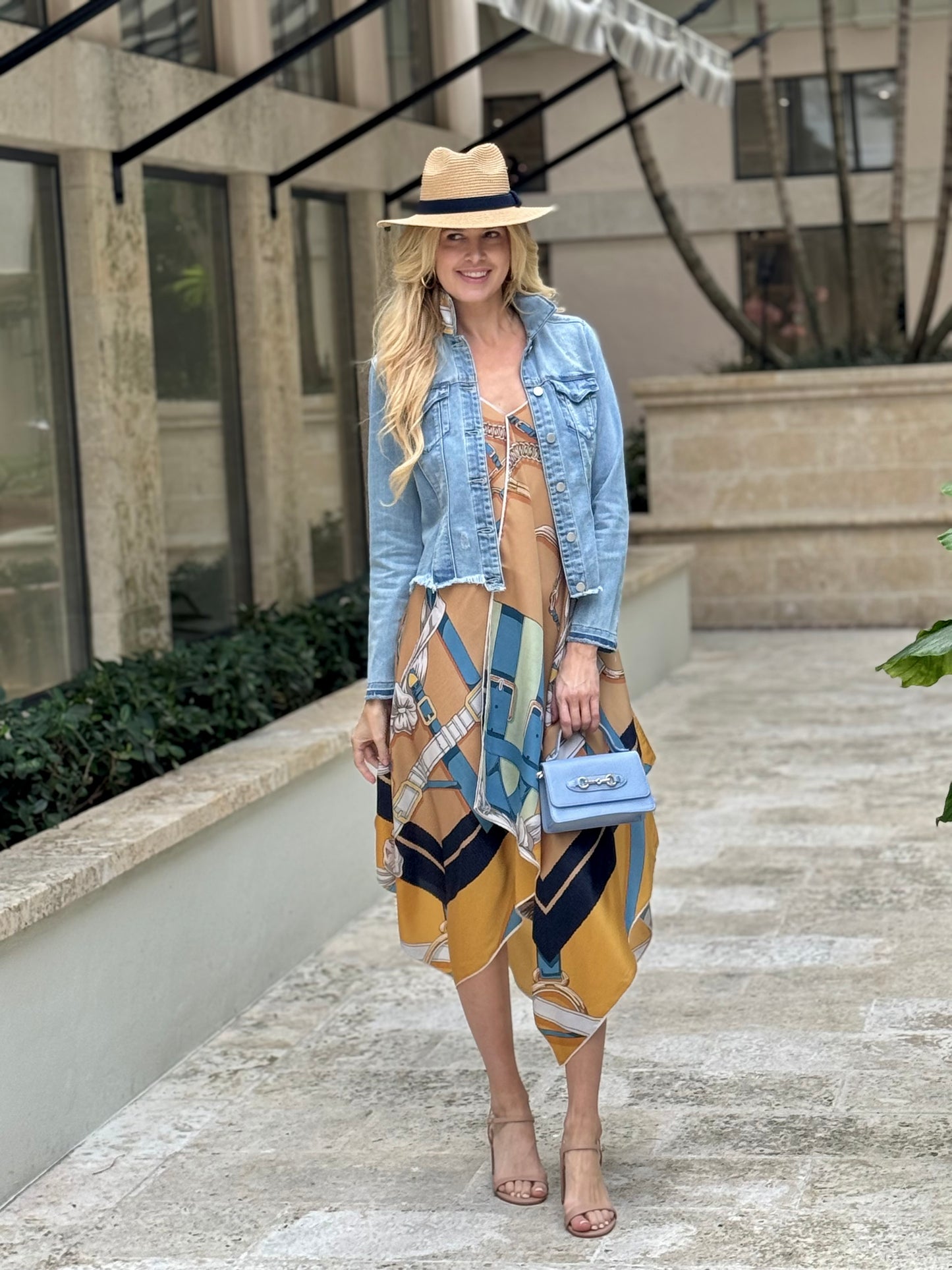 Silk Dress / Capri Blue Straps & Buckle - Stacy Bradley Design