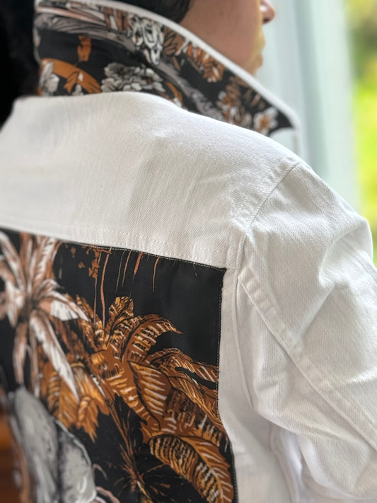 The White Denim Jacket / Tropical Elephant - Stacy Bradley Design