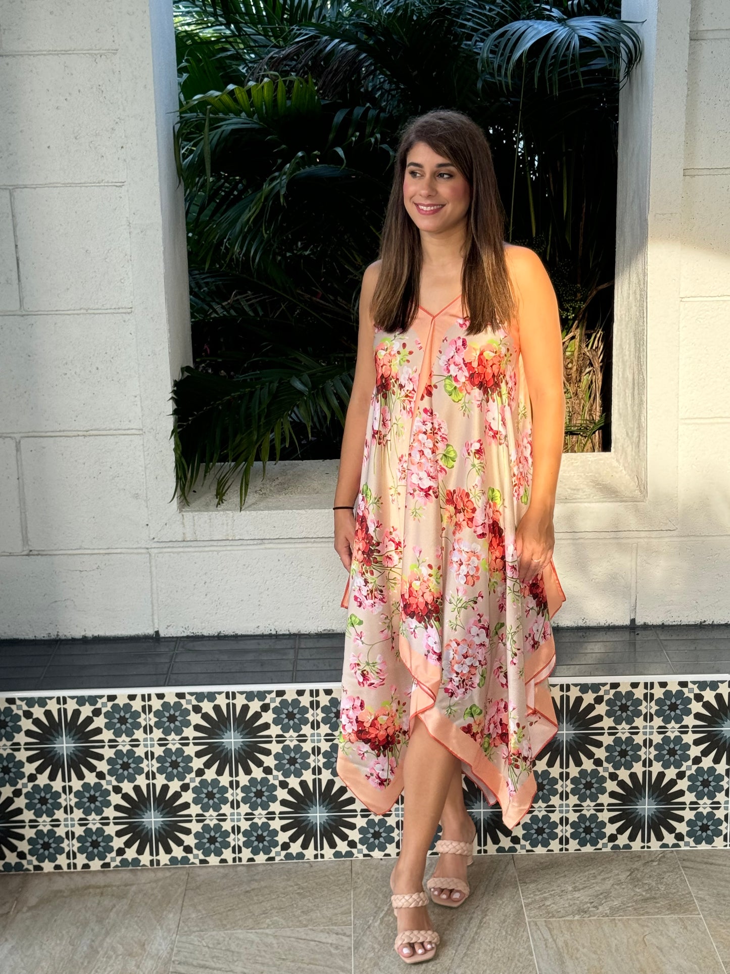 Silk Dress / Coral Flowers - Stacy Bradley Design