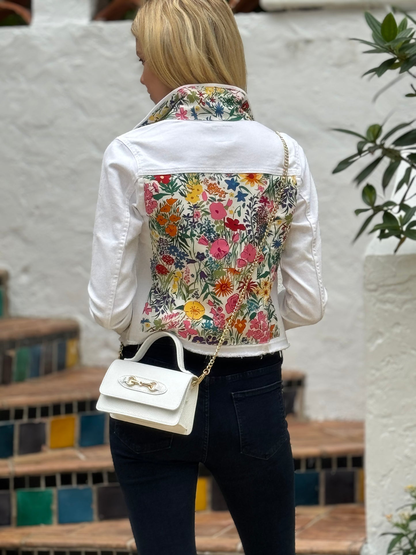 The White Denim Jacket / Field of Flowers - Stacy Bradley Design