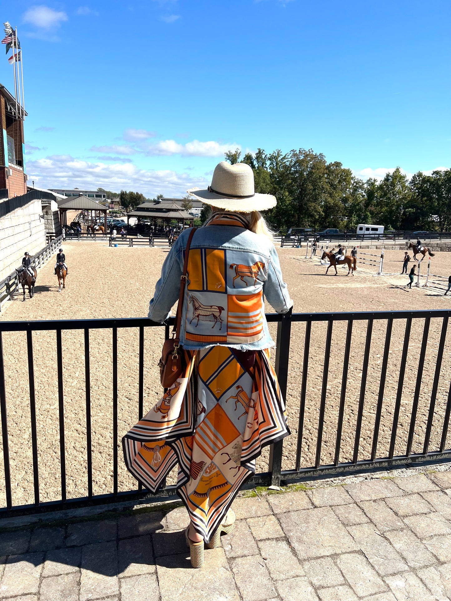 Silk Dress / Light Blue & Orange Horse - Stacy Bradley Design