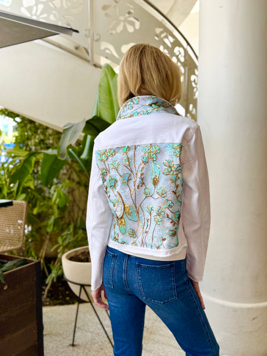 The White Denim Jacket / Summer Sequins - Stacy Bradley Design