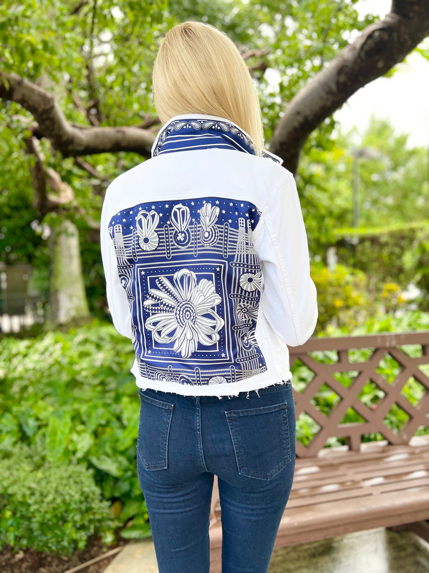 The White Demin Jacket / Navy Silk