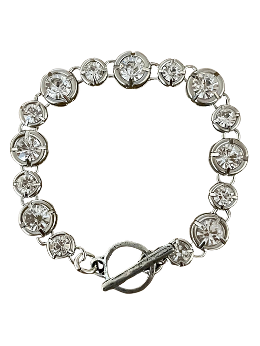Sterling Plated Chain & Toggle Bracelet with Swarovski Crystal Charm 7.5"