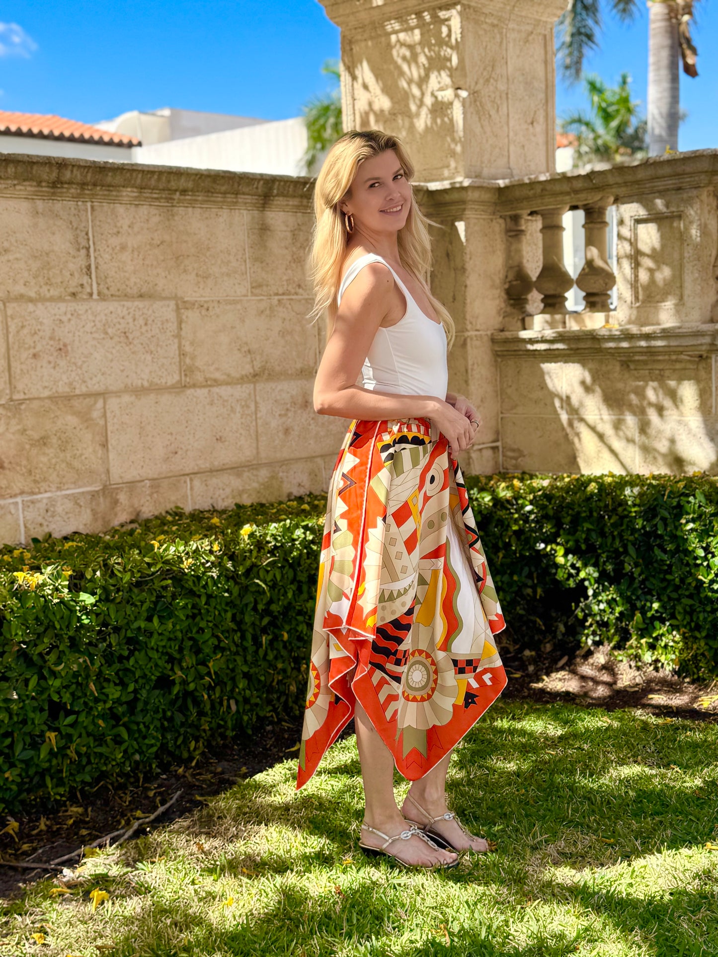 Silk Scarf Skirt / Orange and Olive Pucci - Stacy Bradley Design