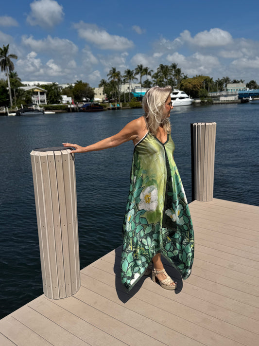 Silk Dress / White Blossom - Stacy Bradley Design