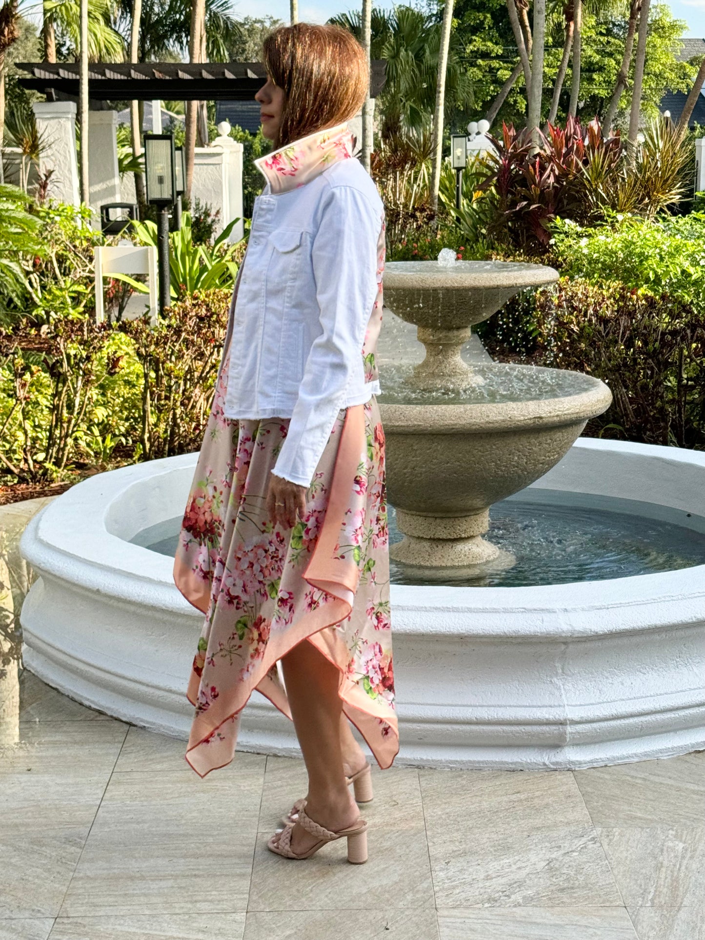 Silk Dress / Coral Flowers - Stacy Bradley Design