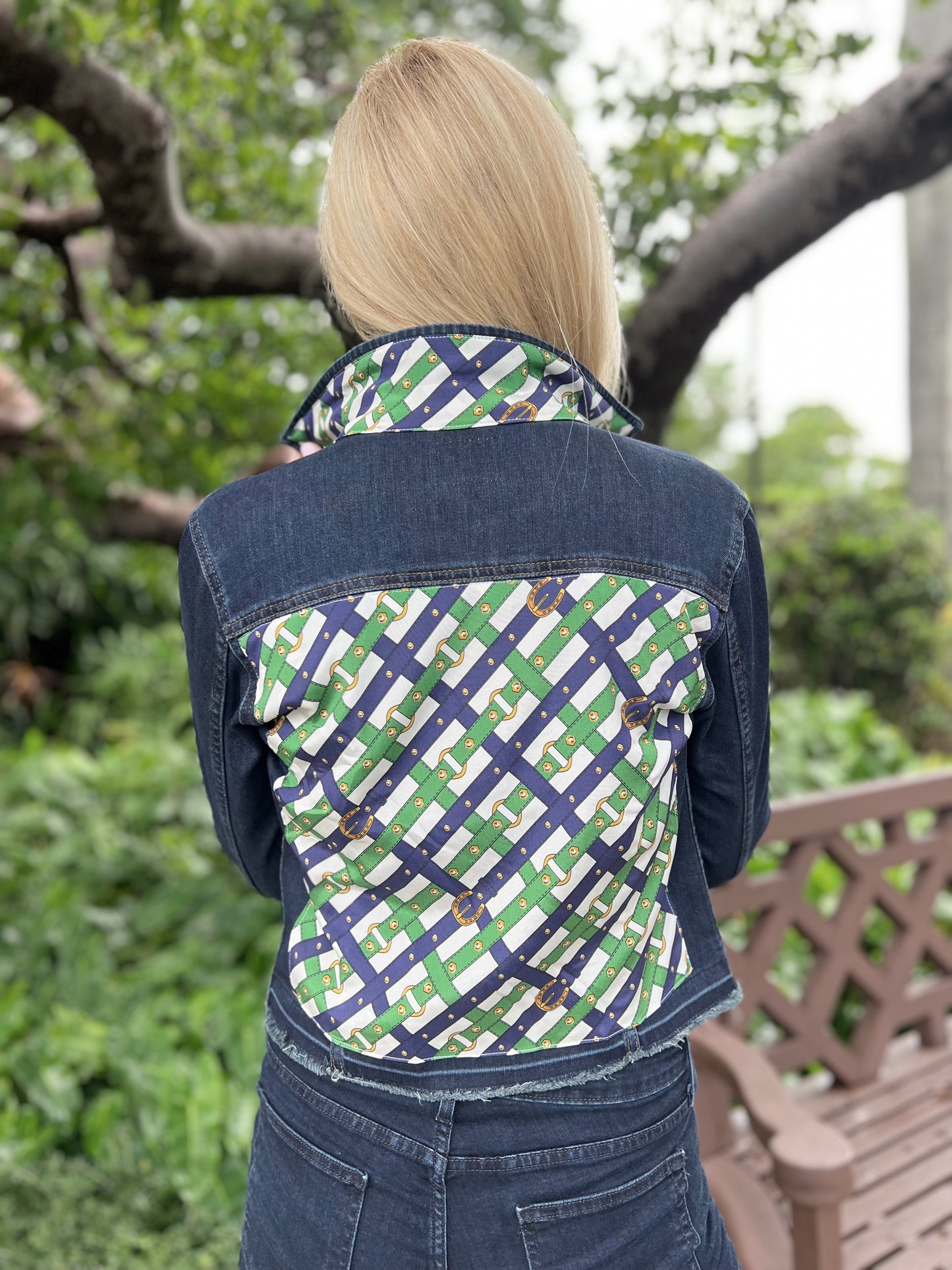 The Dark Demin Jacket / Green & Navy Belts - Stacy Bradley Design