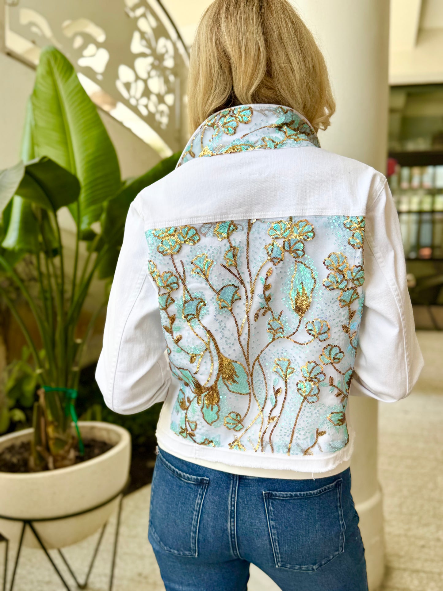 The White Denim Jacket / Summer Sequins - Stacy Bradley Design