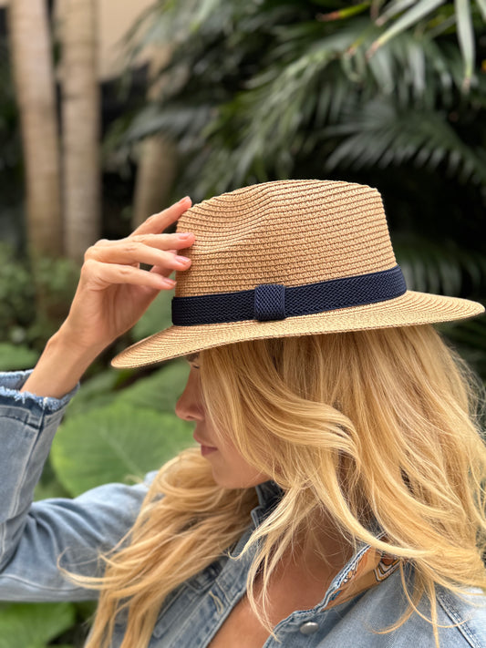 Hat / Navy Band / Natural - Stacy Bradley Design