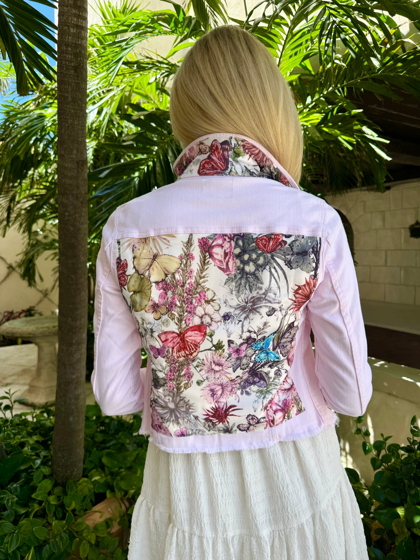 The Pink Denim Jacket / Adore Colorful Butterflies - Stacy Bradley Design