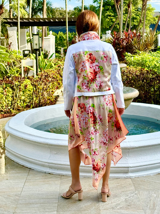 The White Denim Jacket / Coral Flowers - Stacy Bradley Design