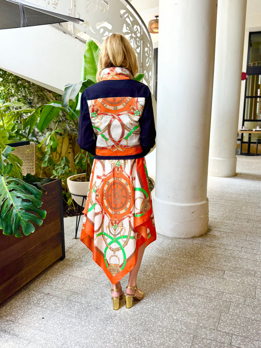 The Dark Denim Jacket / Orange Stirrup - Stacy Bradley Design