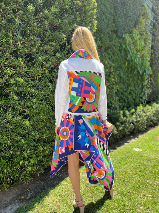 The White Denim Jacket / Blue Pucci / Wholesale - Stacy Bradley Design