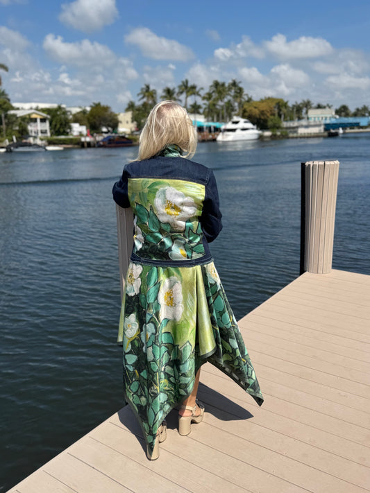 Dark Denim Jacket / White Blossom - Stacy Bradley Design