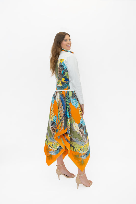 Silk Dress / Orange Feathers - Stacy Bradley Design