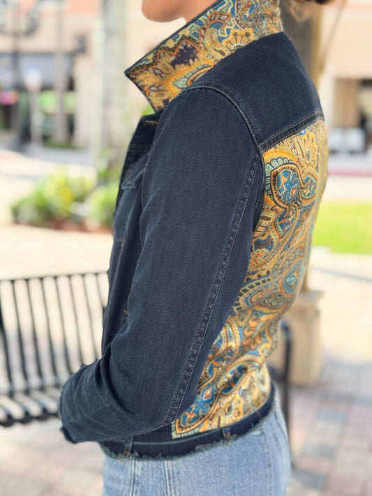 The Dark Denim Jacket / Old World Paisley