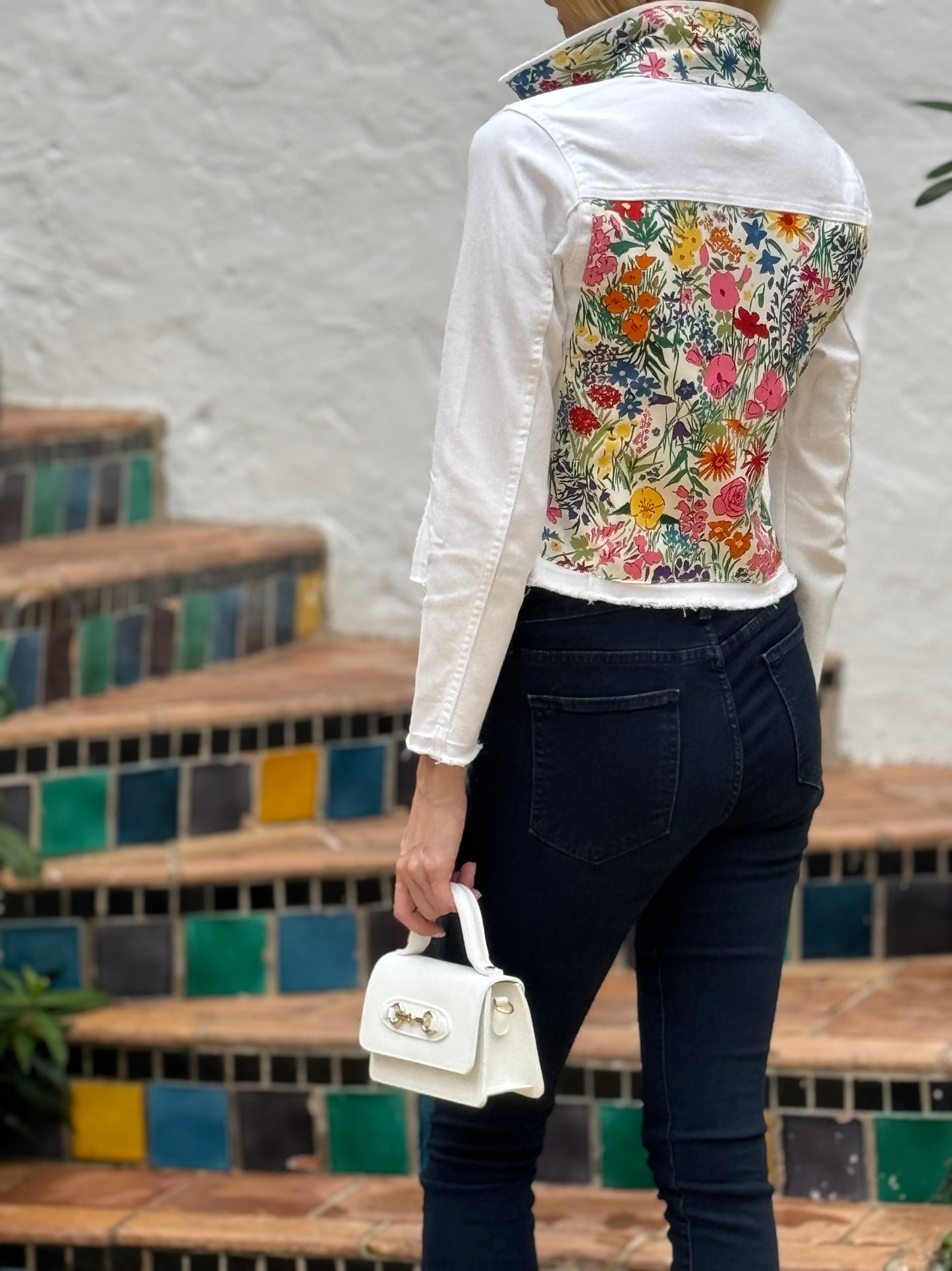 The White Denim Jacket / Field of Flowers - Stacy Bradley Design