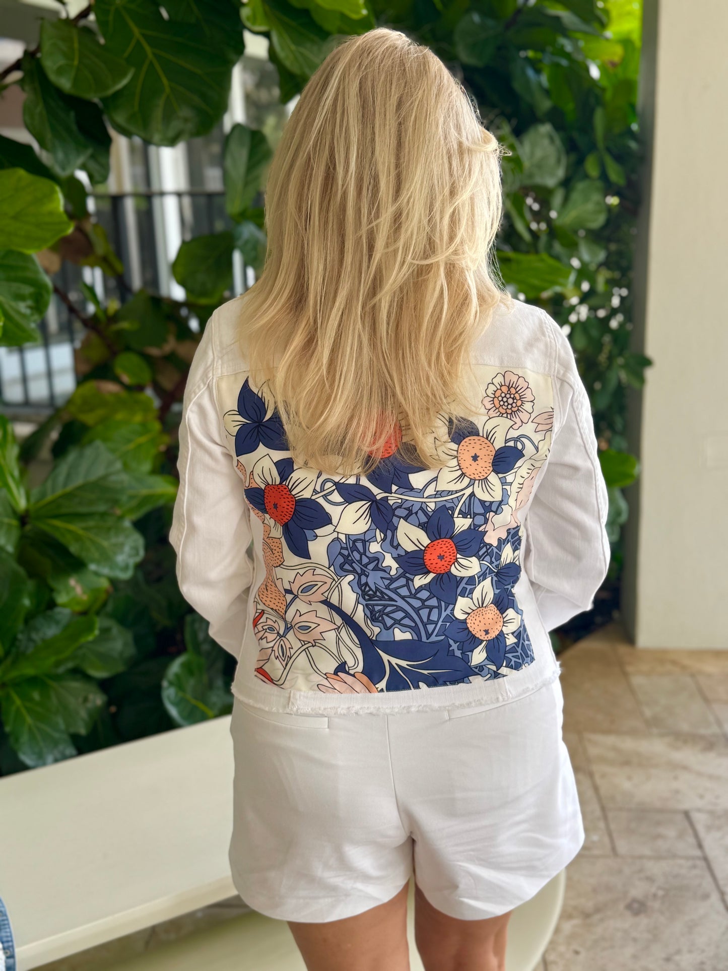 The White Denim Jacket / Flowering Blues - Stacy Bradley Design