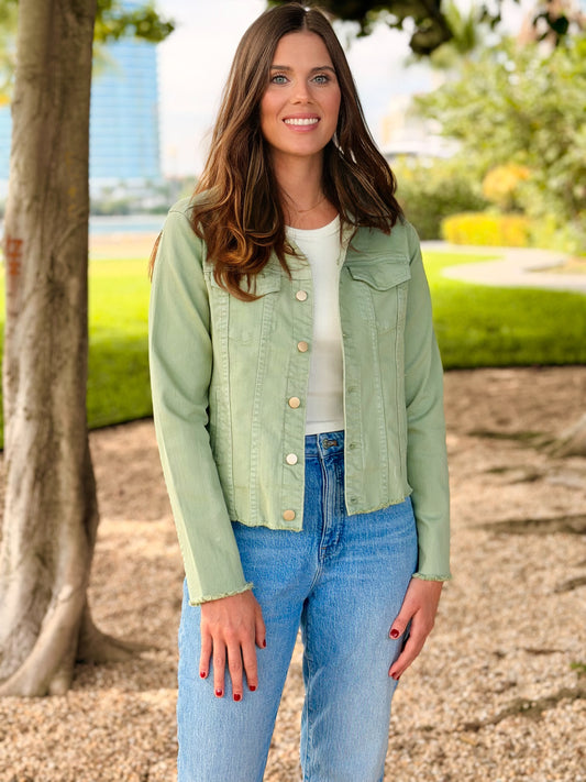 The Tea Leaf Green Denim Jacket / Denim Sequins