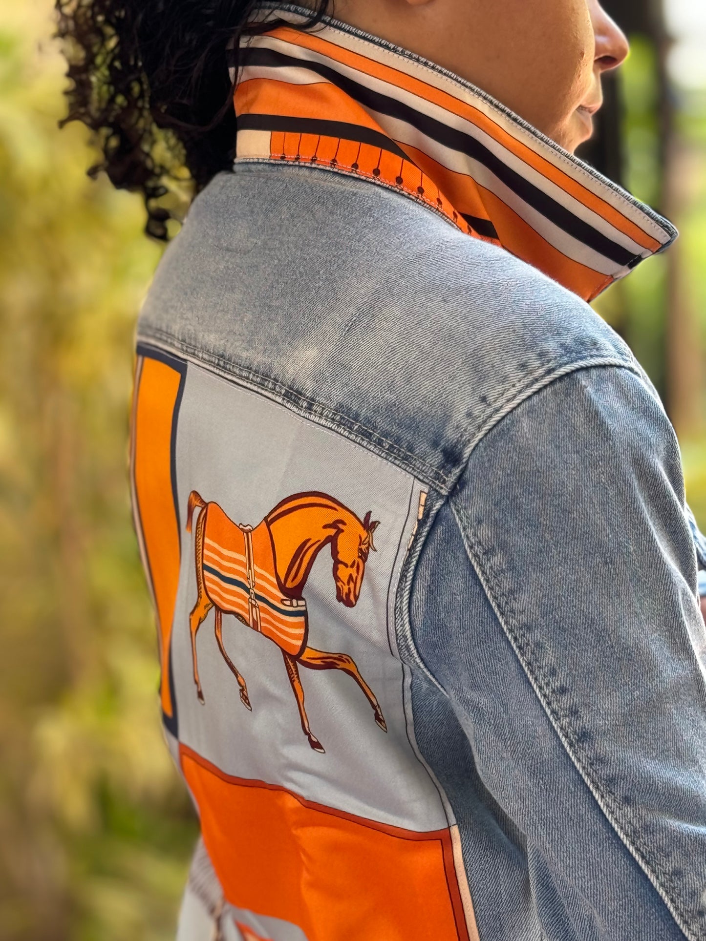 The Light Denim Jacket / Light Blue with Orange Horse / wholesale - Stacy Bradley Design