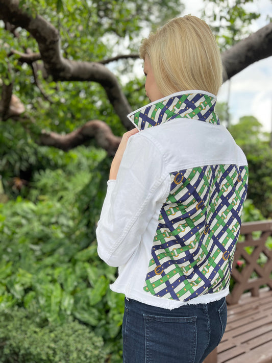The White Demin Jacket / Green & Navy Belts /Wholesale - Stacy Bradley Design