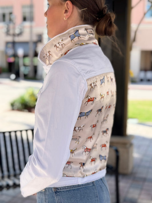 The White Denim Jacket / Equine Elegance / Pearl White