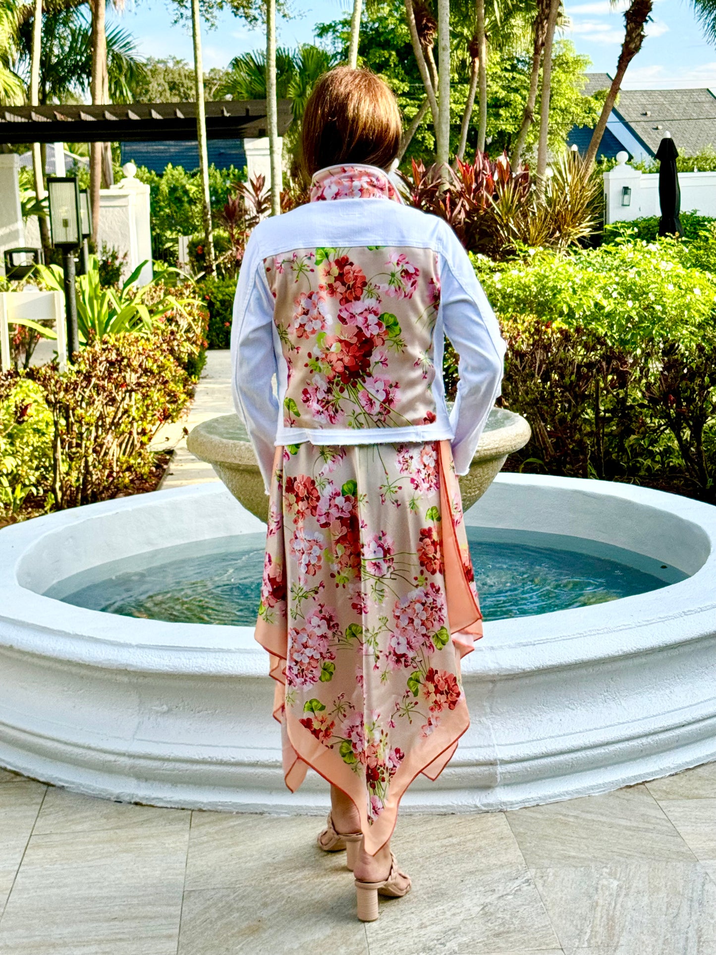 Silk Dress / Coral Flowers - Stacy Bradley Design