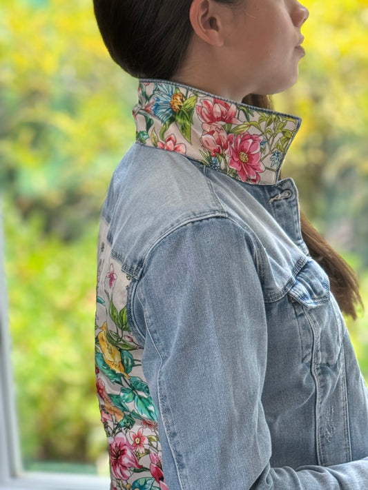 The Light Denim Jacket / Pink Bouquet - Stacy Bradley Design