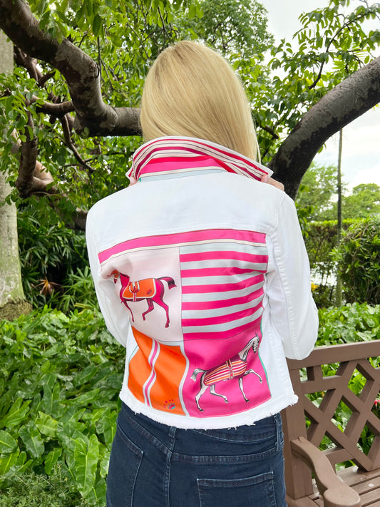 The White Denim Jacket / Pink Horse / wholesale - Stacy Bradley Design