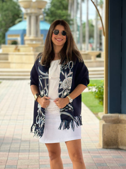 Cozy Sweater Wrap / Navy / Silver Equestrian / Wholesale - Stacy Bradley Design