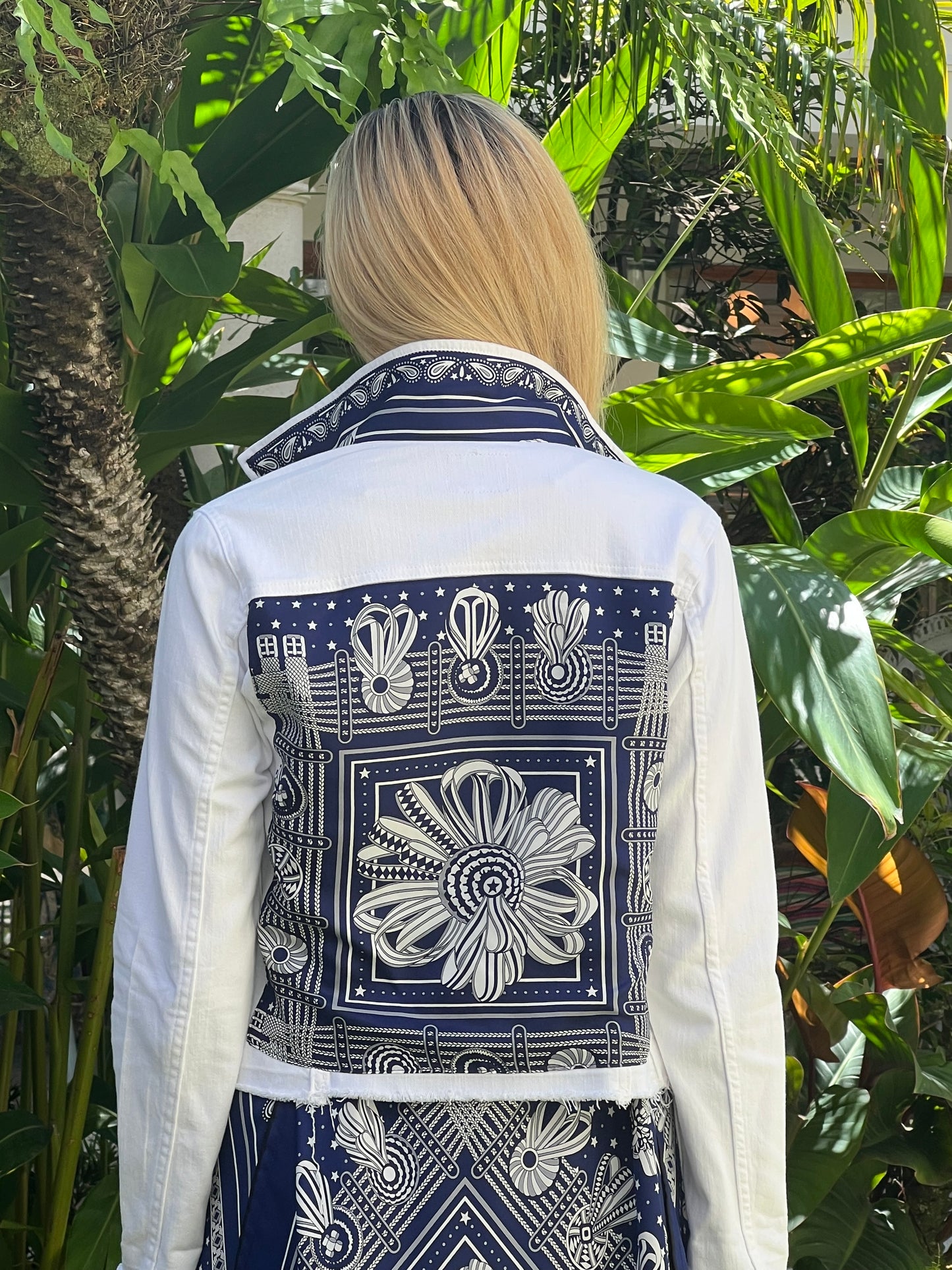 The White Denim Jacket / Blue Silk