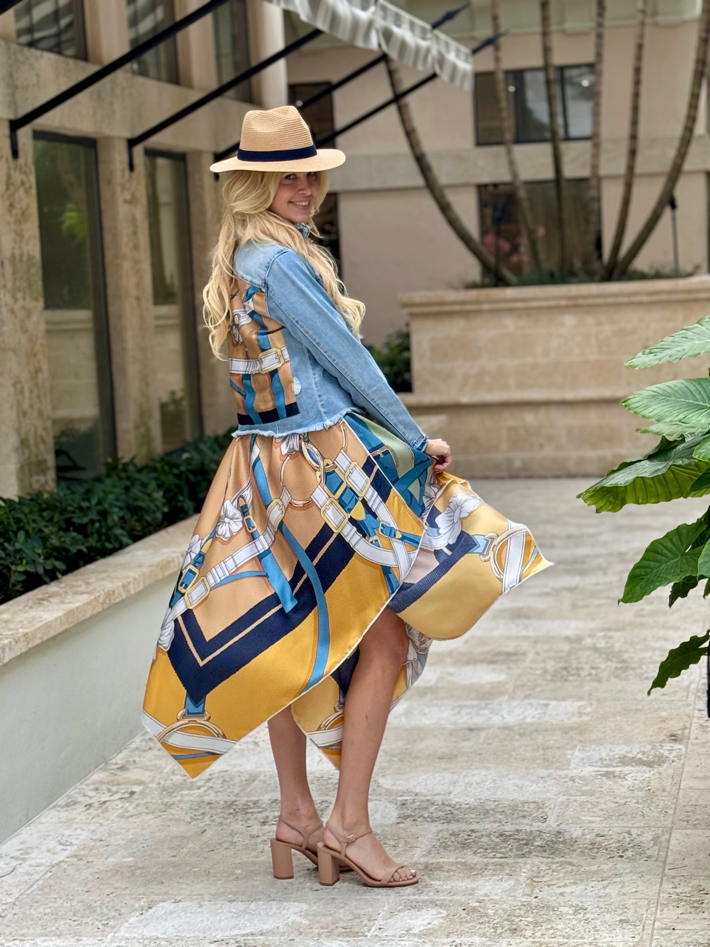 Silk Dress / Capri Blue Straps & Buckle - Stacy Bradley Design