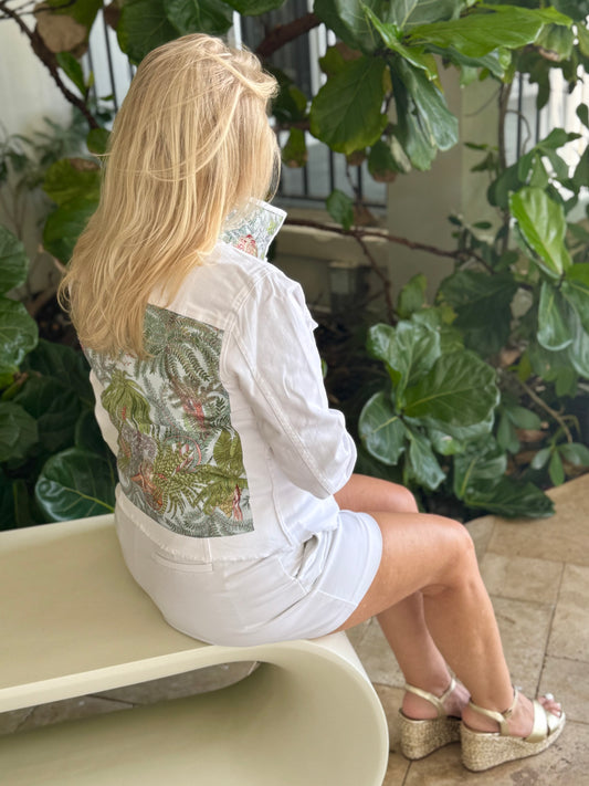 The White Denim Jacket / Tropical Capri - Stacy Bradley Design
